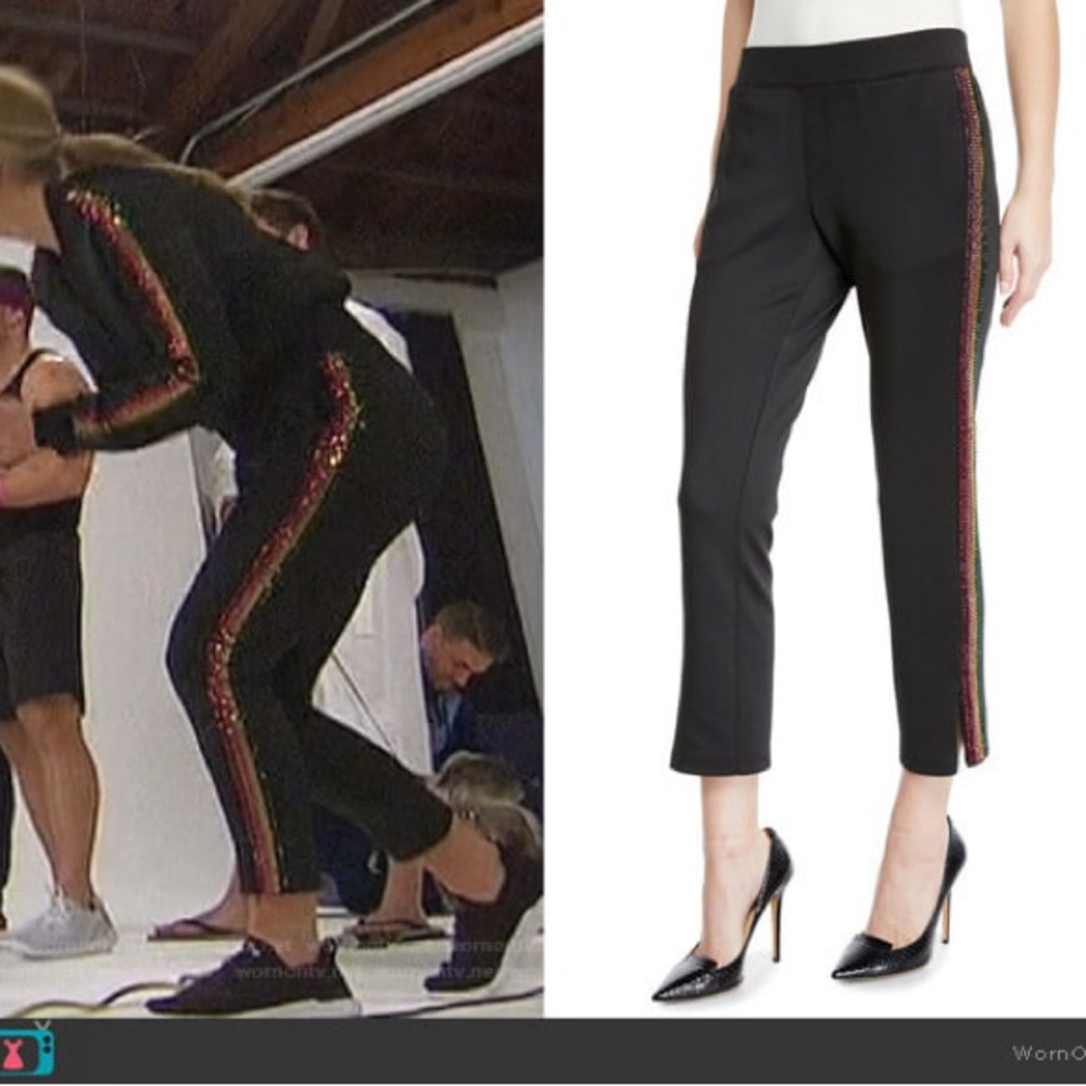 Rhinestone Track Suit set XS: Slim Ankle Pants & Bomber Jacket w crystal stripes - Picture 2 of 3